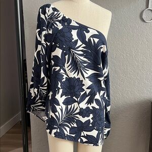 Ann Taylor blue and white off the shoulder top women’s large